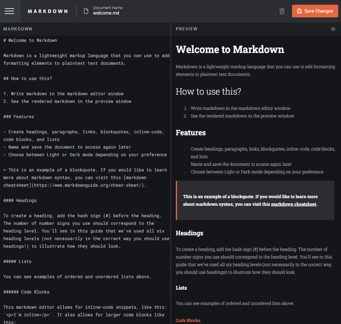 Screenshot of In-Browser Markdown Editor