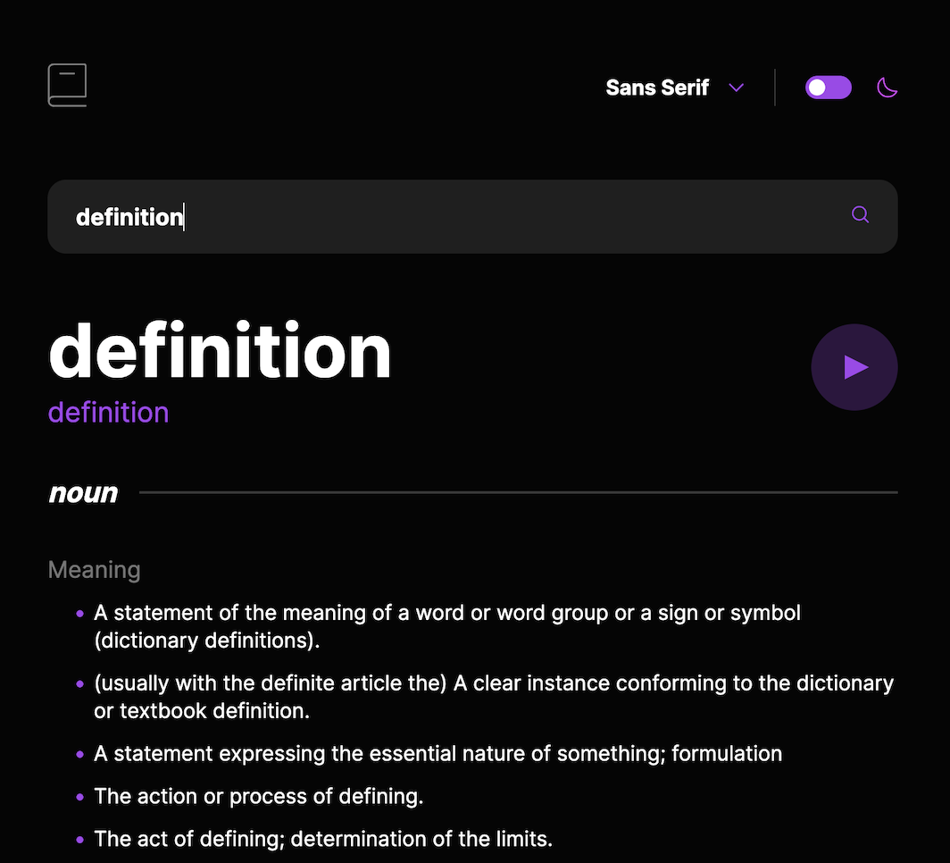 Screenshot of Dictionary Web App