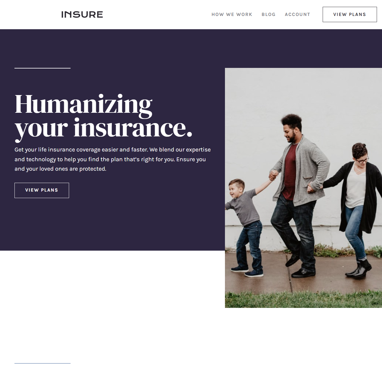 Screenshot of Insure Landing Page